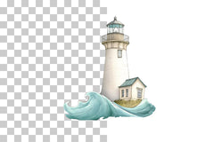 Folk Art Lighthouse and Waves Clipart Bundle - CraftNest - Digital Crafting and Art