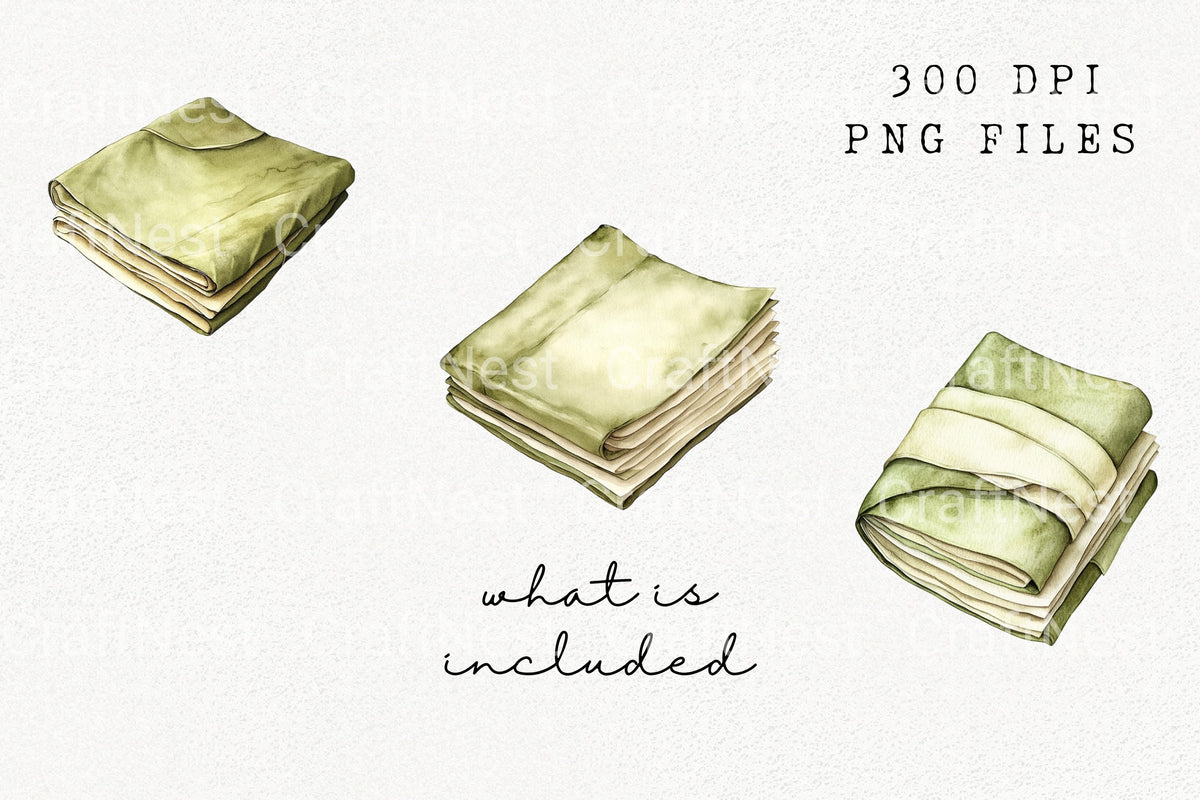 Folded Green Fabric Essentials Clipart Bundle