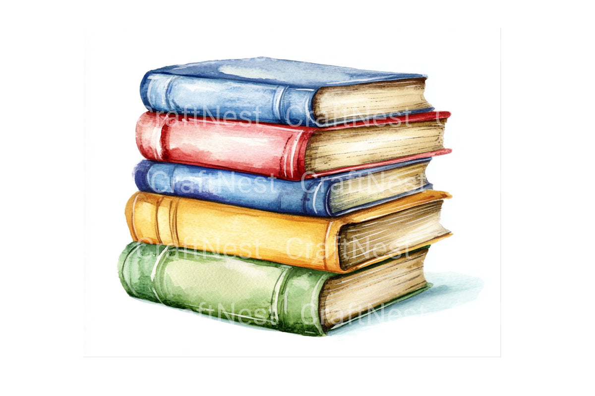 Stacked Books Watercolor Clipart Planner