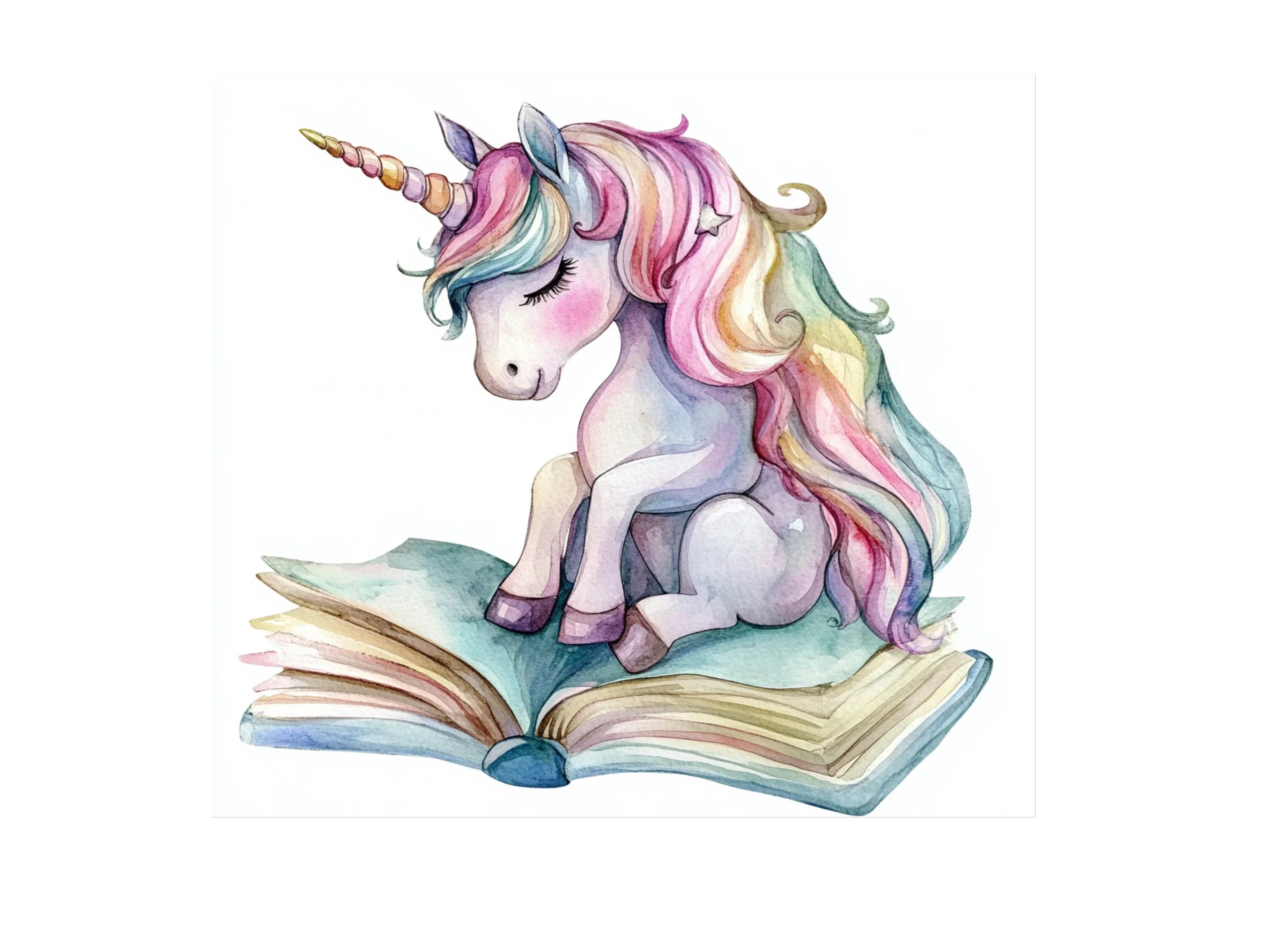 Cute Unicorns Reading Books Clipart Bundle