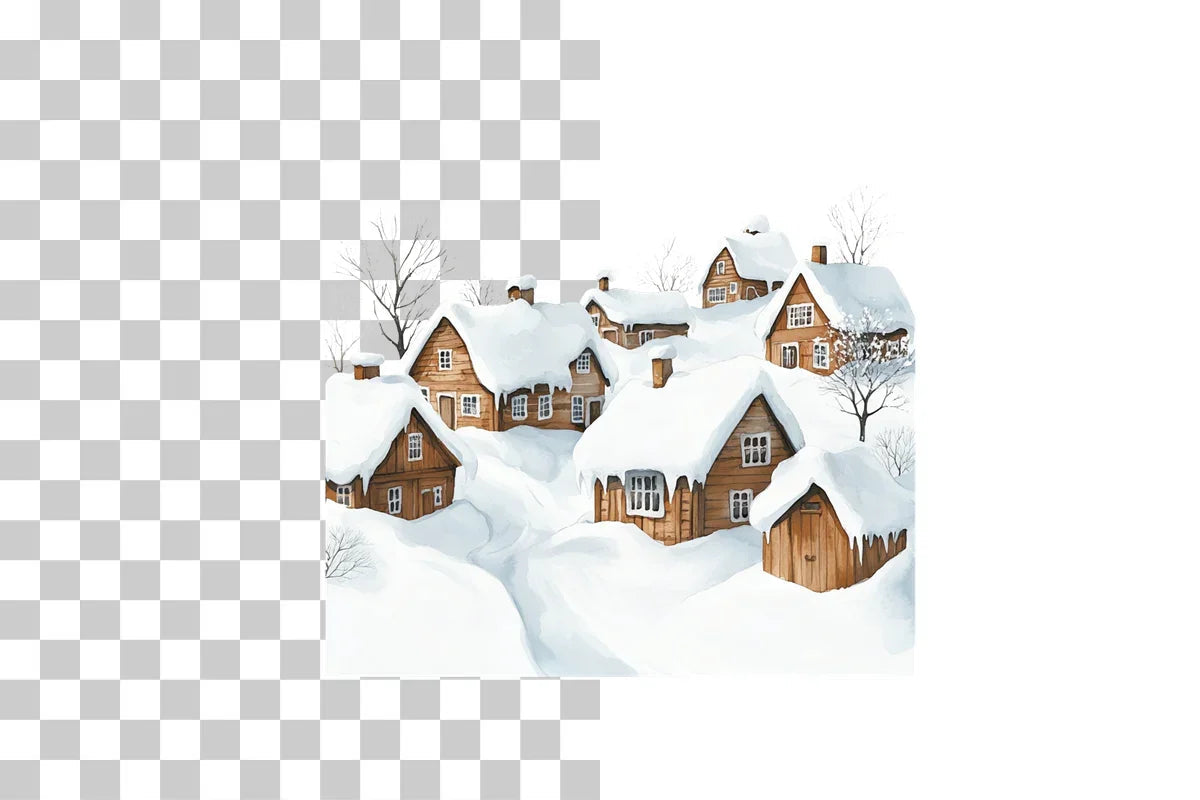 Winter Village Snowy Town Clipart Bundle - CraftNest - Digital Crafting and Art
