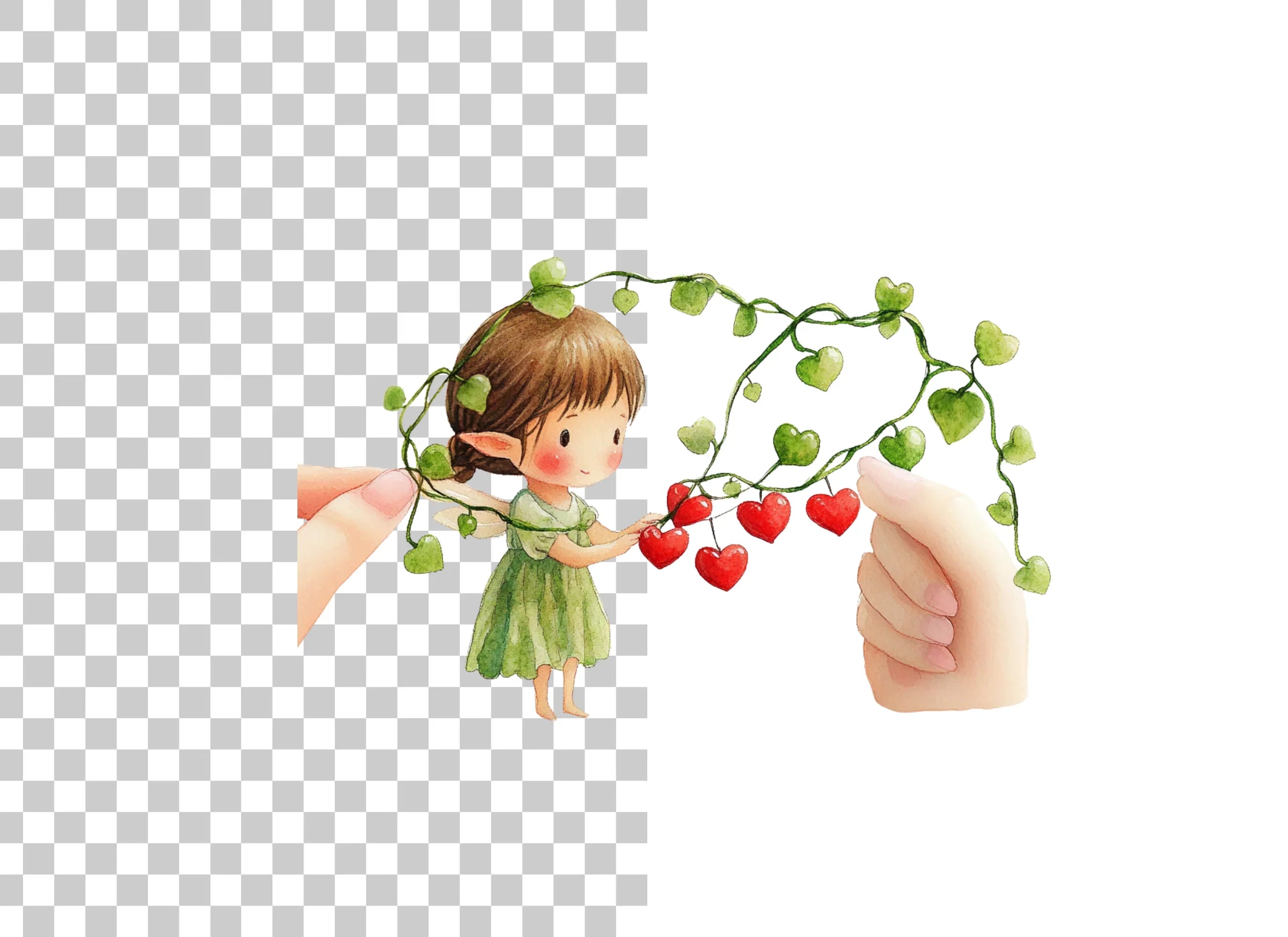 Cute Fairies with Heart Vines Clipart Bundle