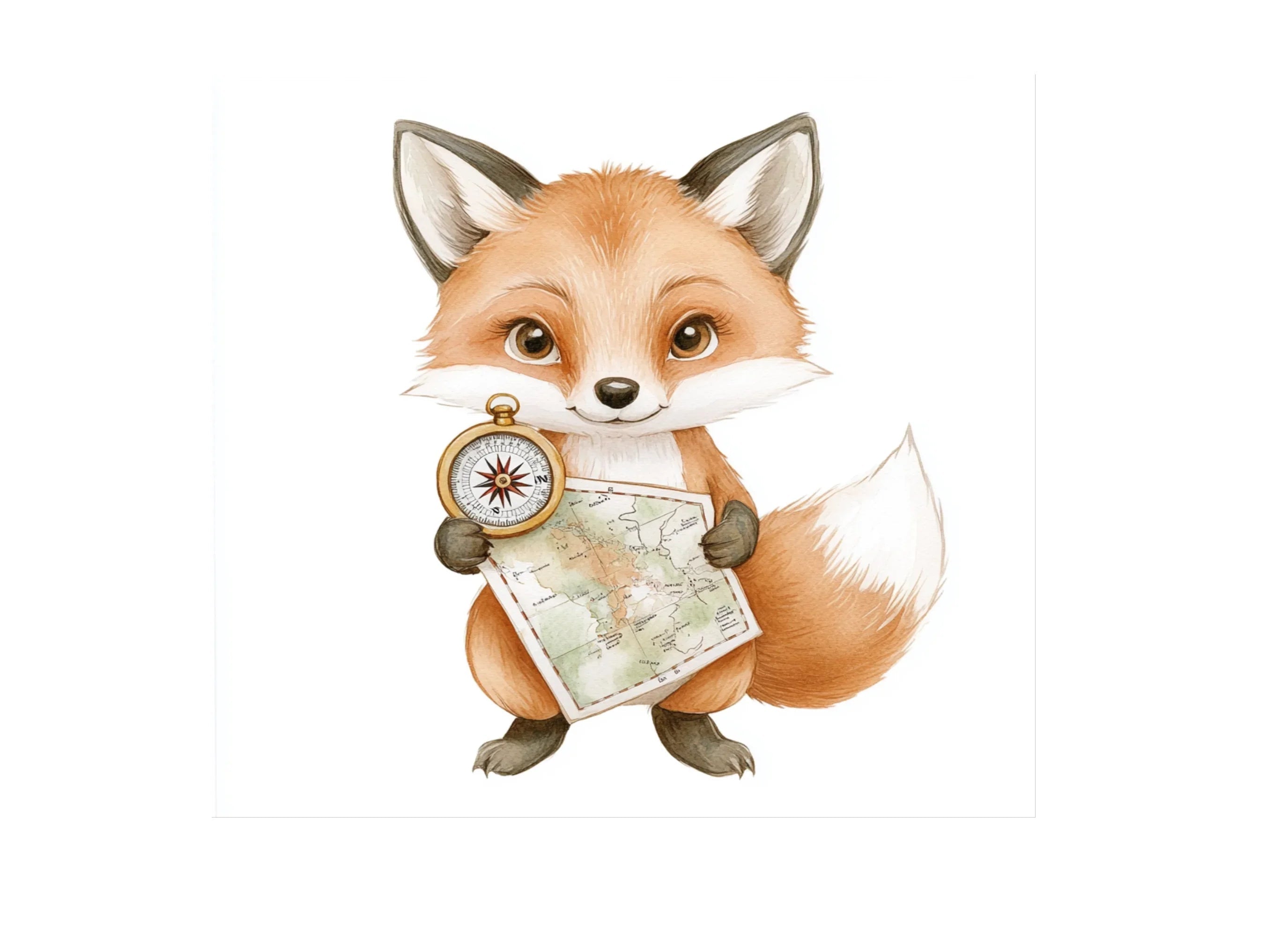 Fox Explorer with Map and Compass Clipart Bundle