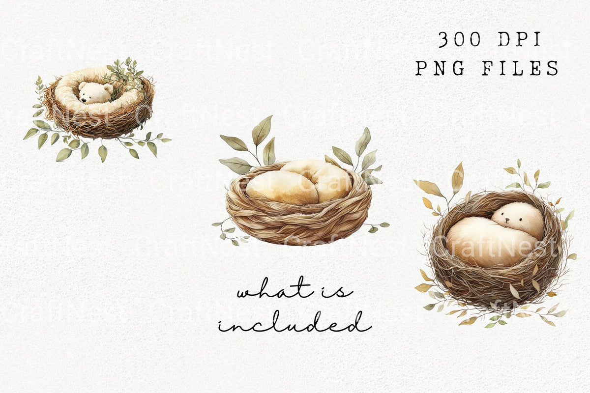 Cute Baby Animal Nest Clipart Bundle