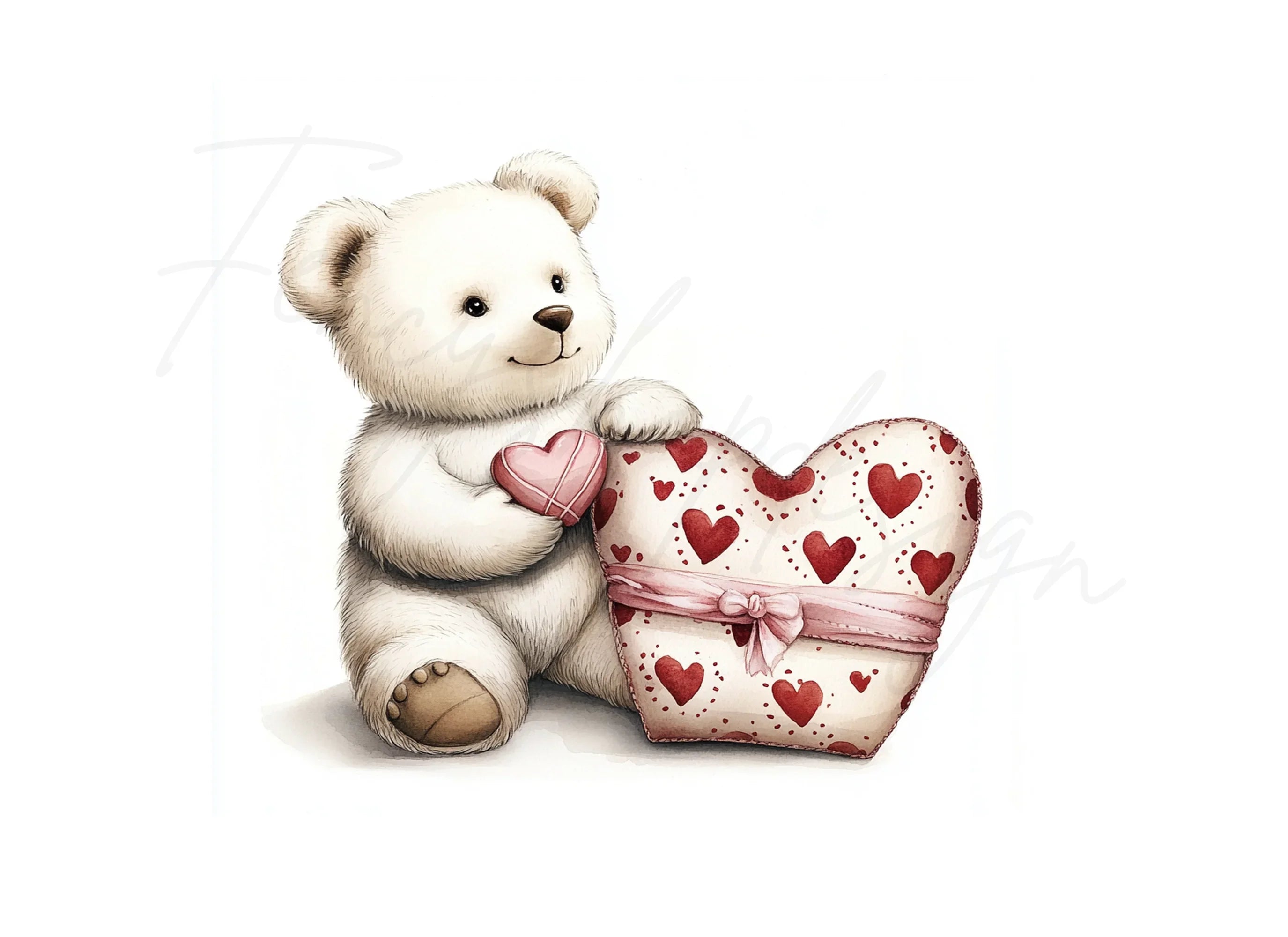 White Teddy Bear with Heart Clipart Bundle