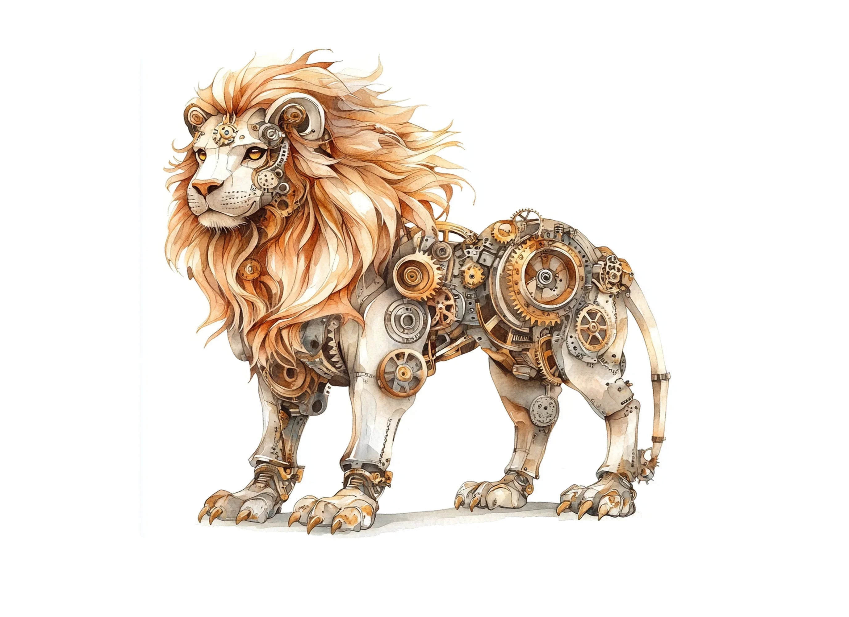Intricate Steampunk Lion Clipart Bundle