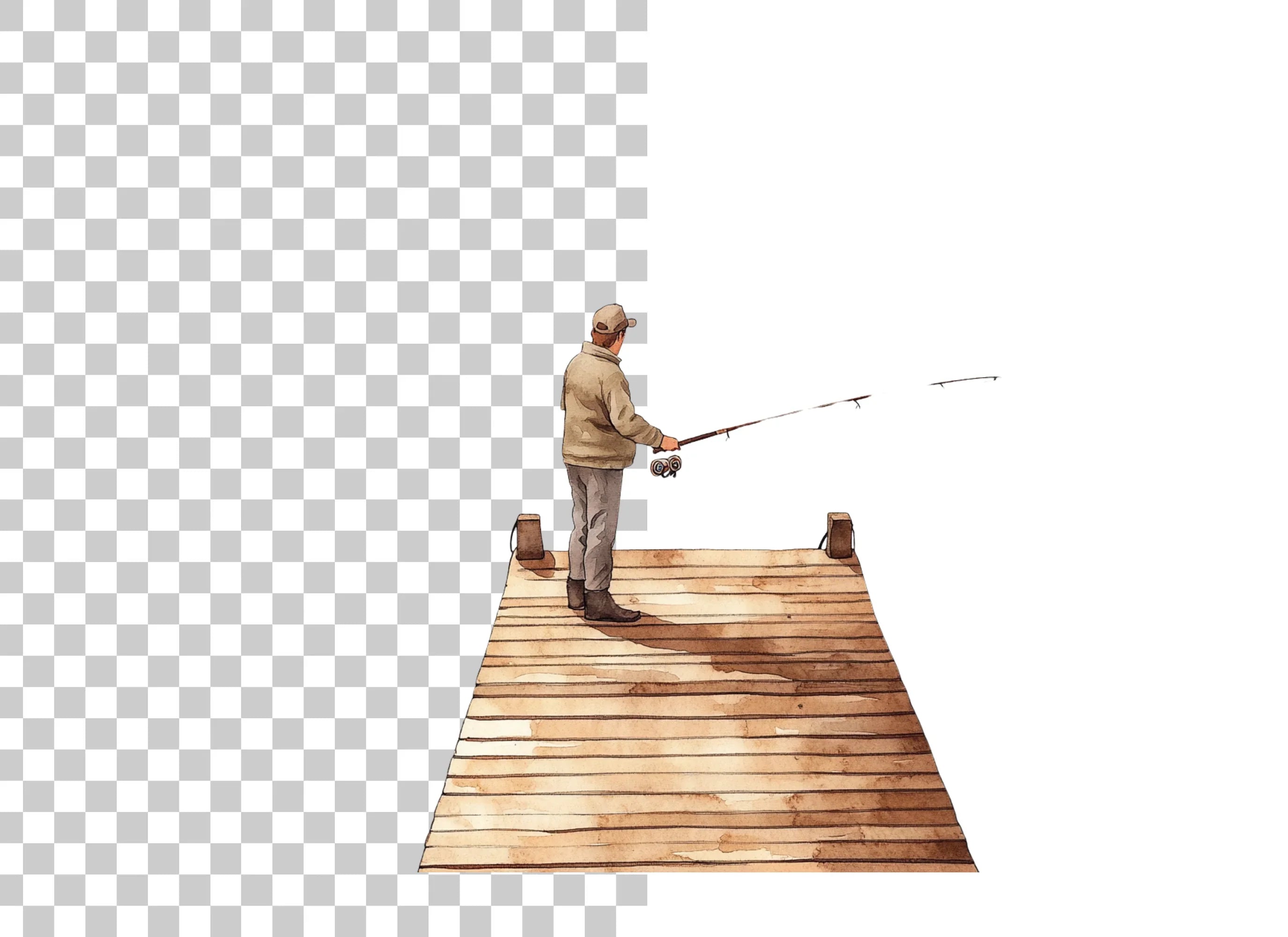 Fisherman on Dock Clipart Bundle