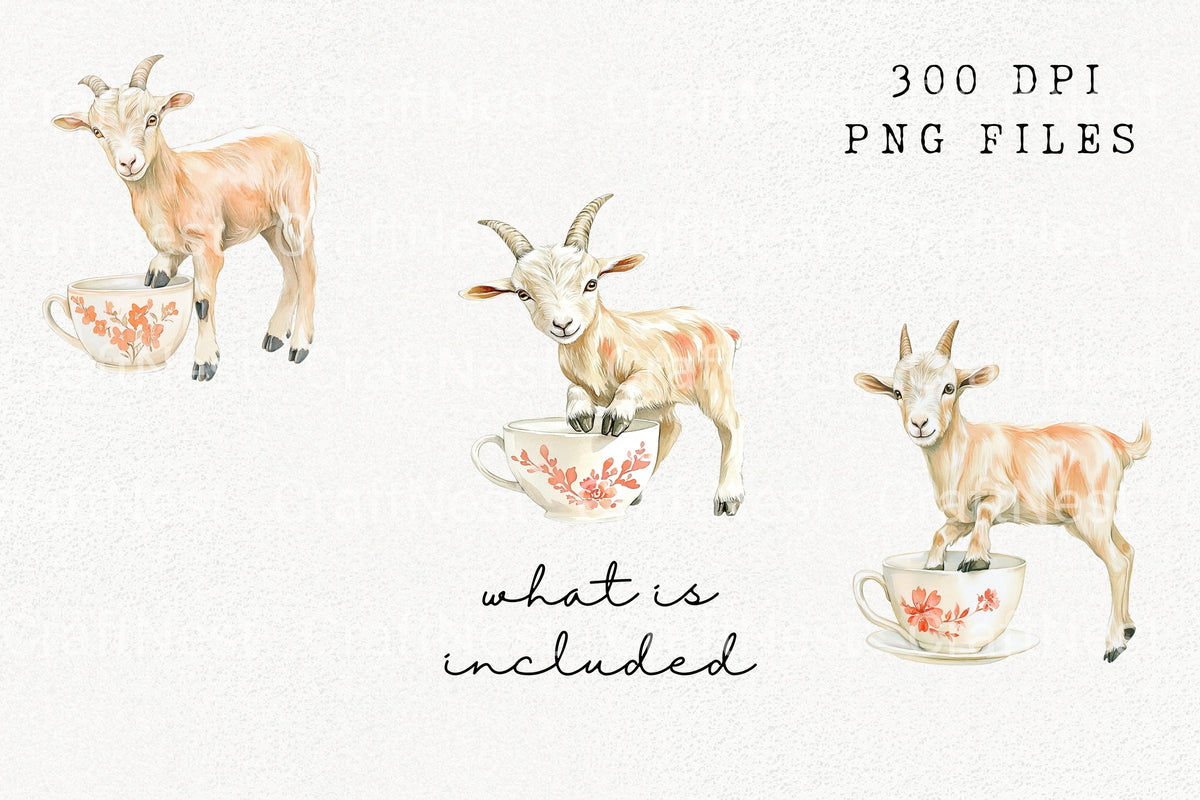 Cute Baby Goats In Teacups Clipart Bundle
