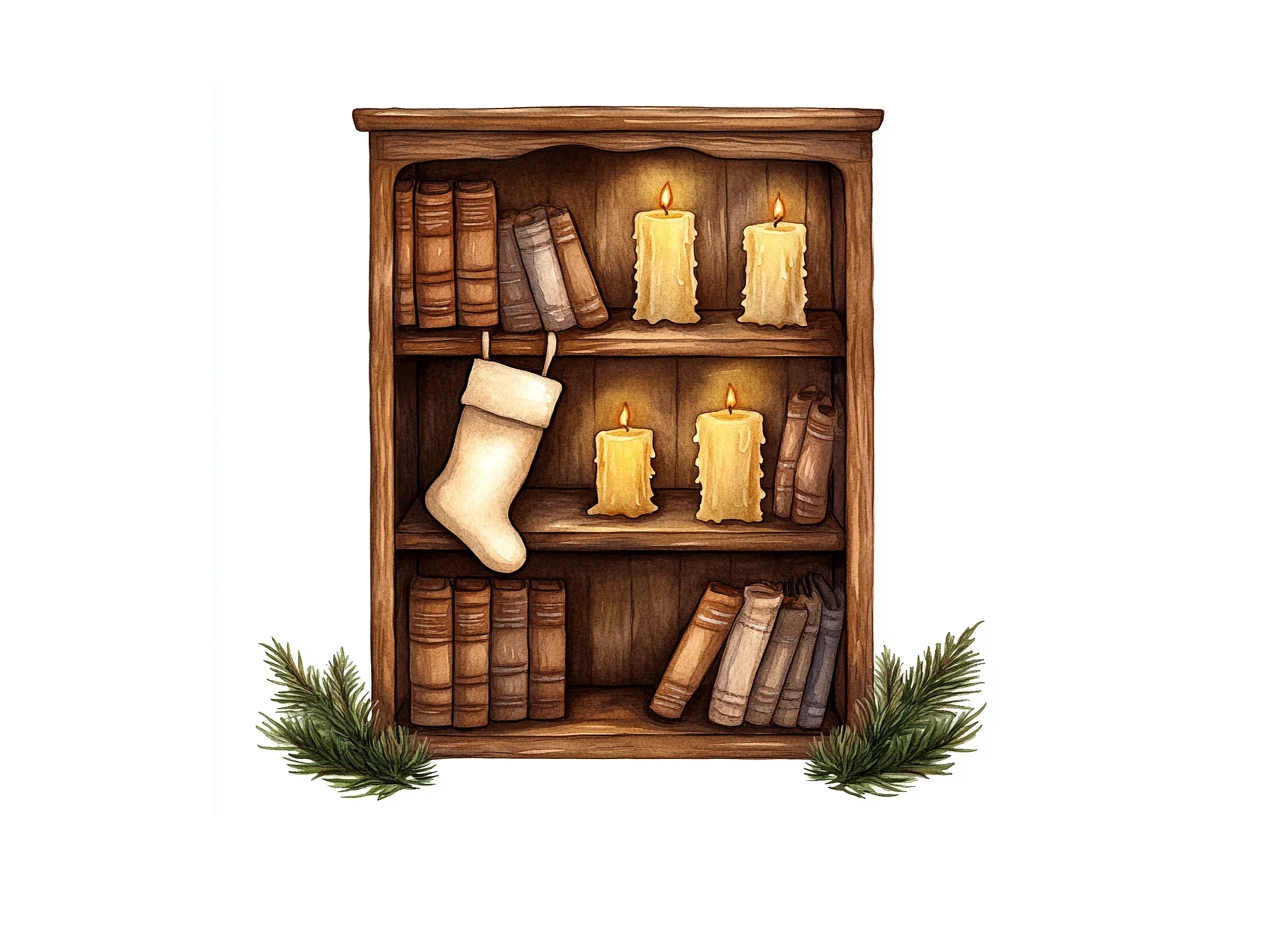 Christmas Bookcase Clipart Bundle