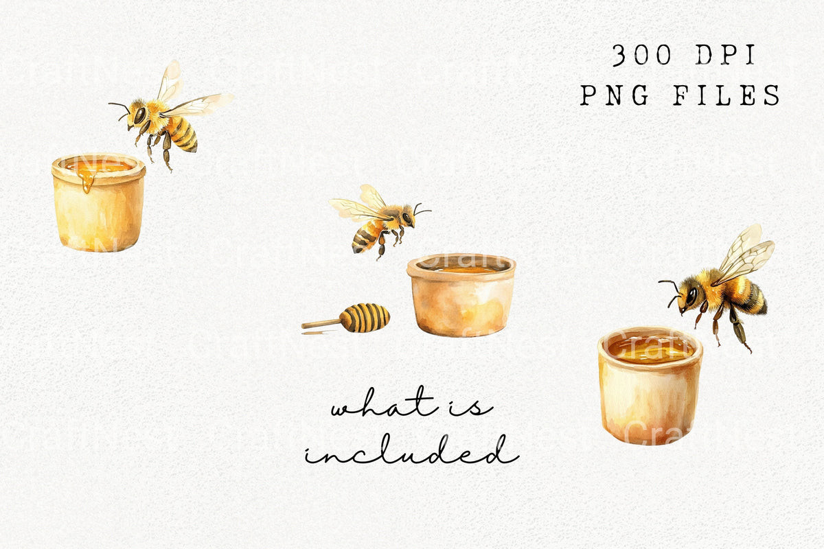Honey And Bees Illustrations Clipart Bundle