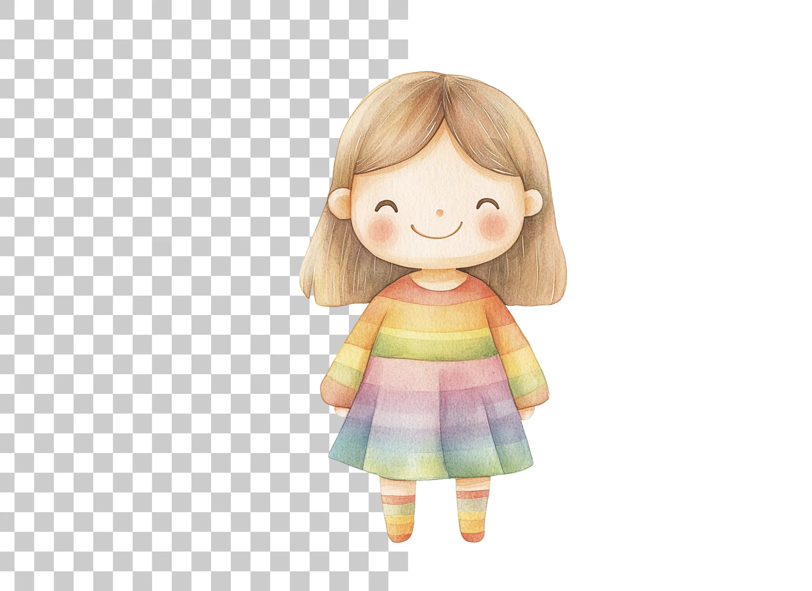 Sweet Girl in Rainbow Dress Clipart Bundle