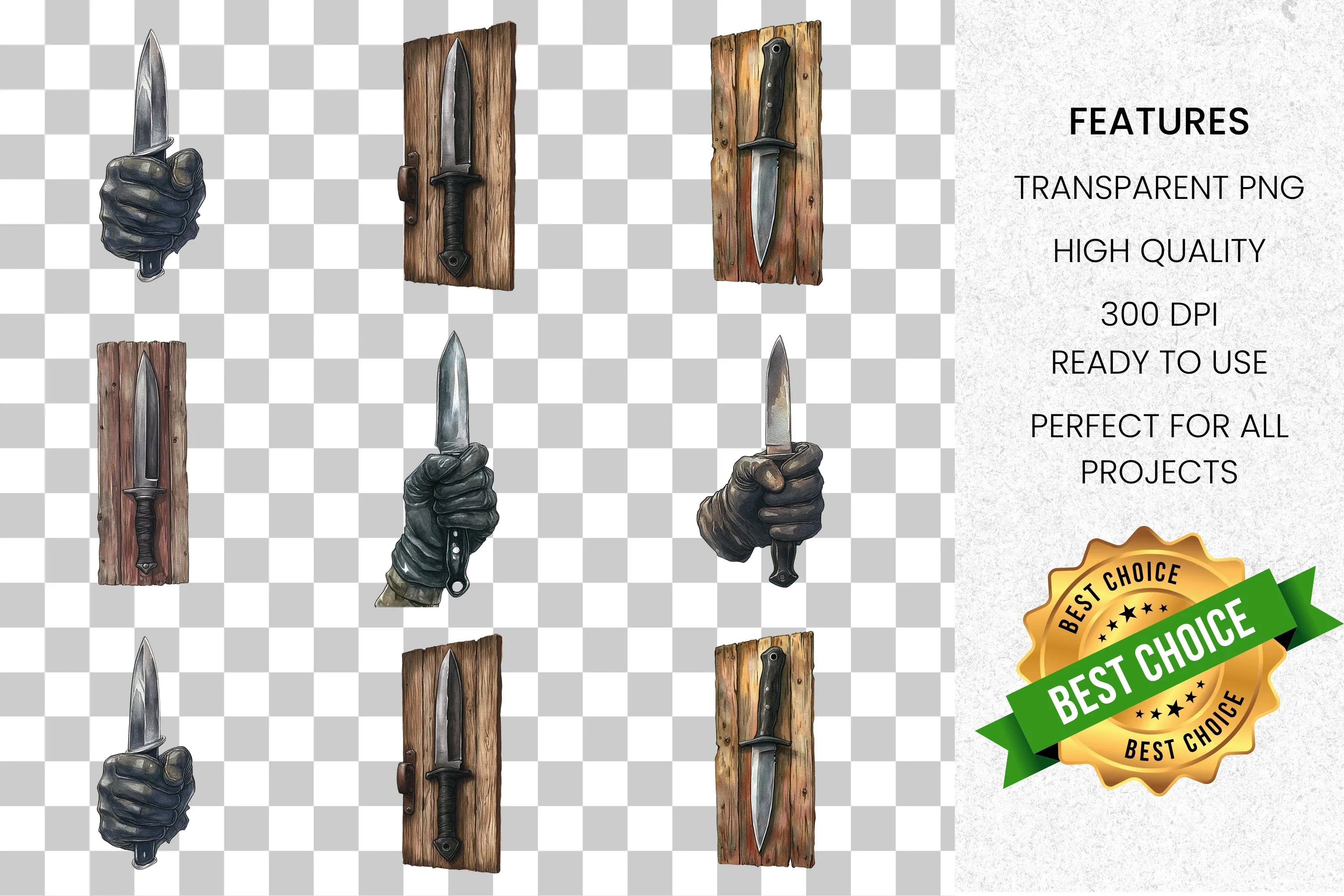 Combat Knife and Dagger Weapon Clipart Bundle