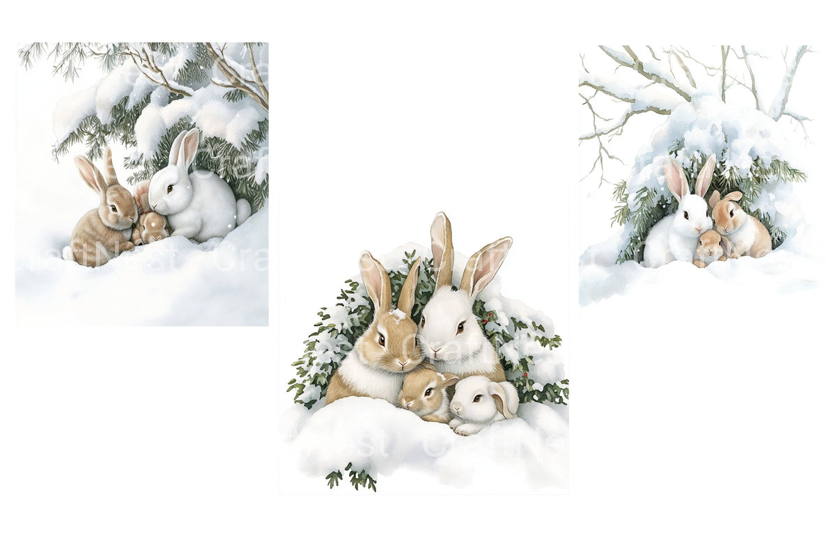 Cute Bunnies In Snow Christmas Clipart Bundle
