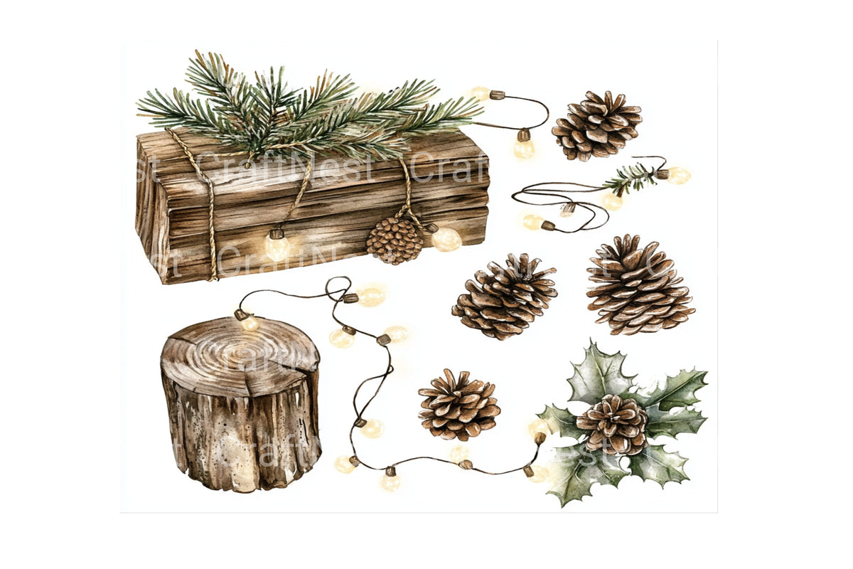 Rustic Winter Pine Cones Logs Clipart Log Book