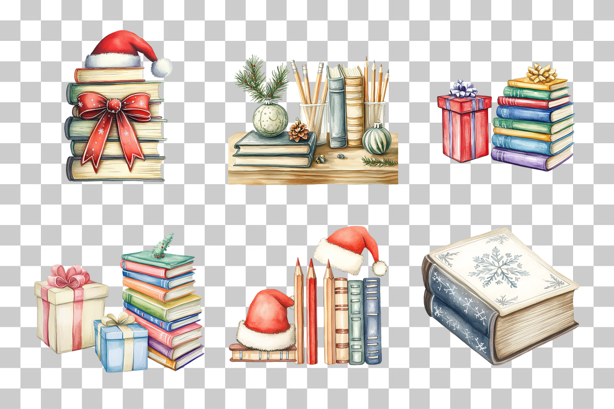 Christmas Book Lover Clipart Bundle