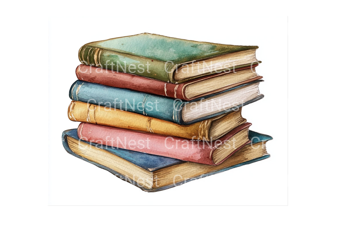 Vintage Stacked Books Clipart Planner