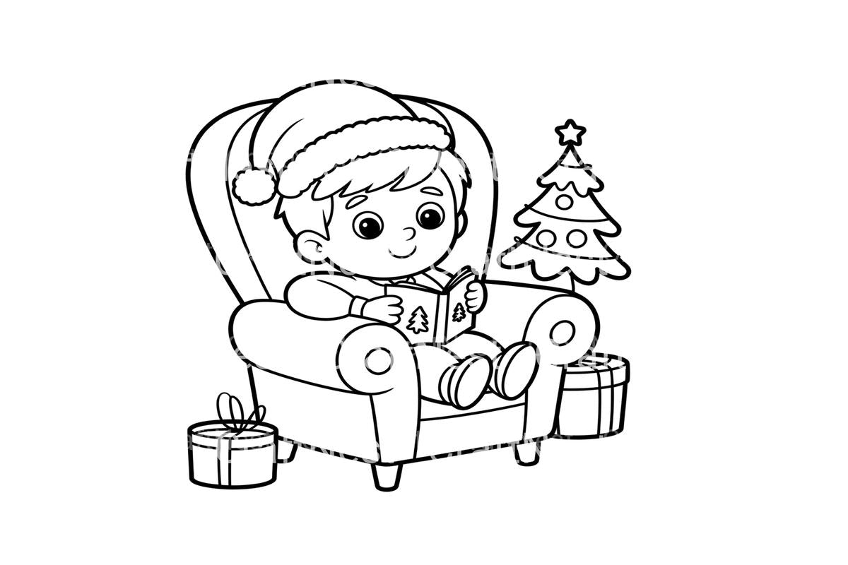 Christmas Kids in Armchairs Coloring Books