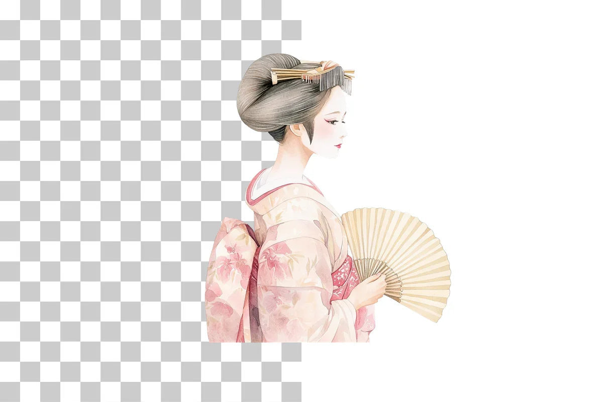 Geisha Woman with Japanese Fan Clipart Bundle - CraftNest - Digital Crafting and Art