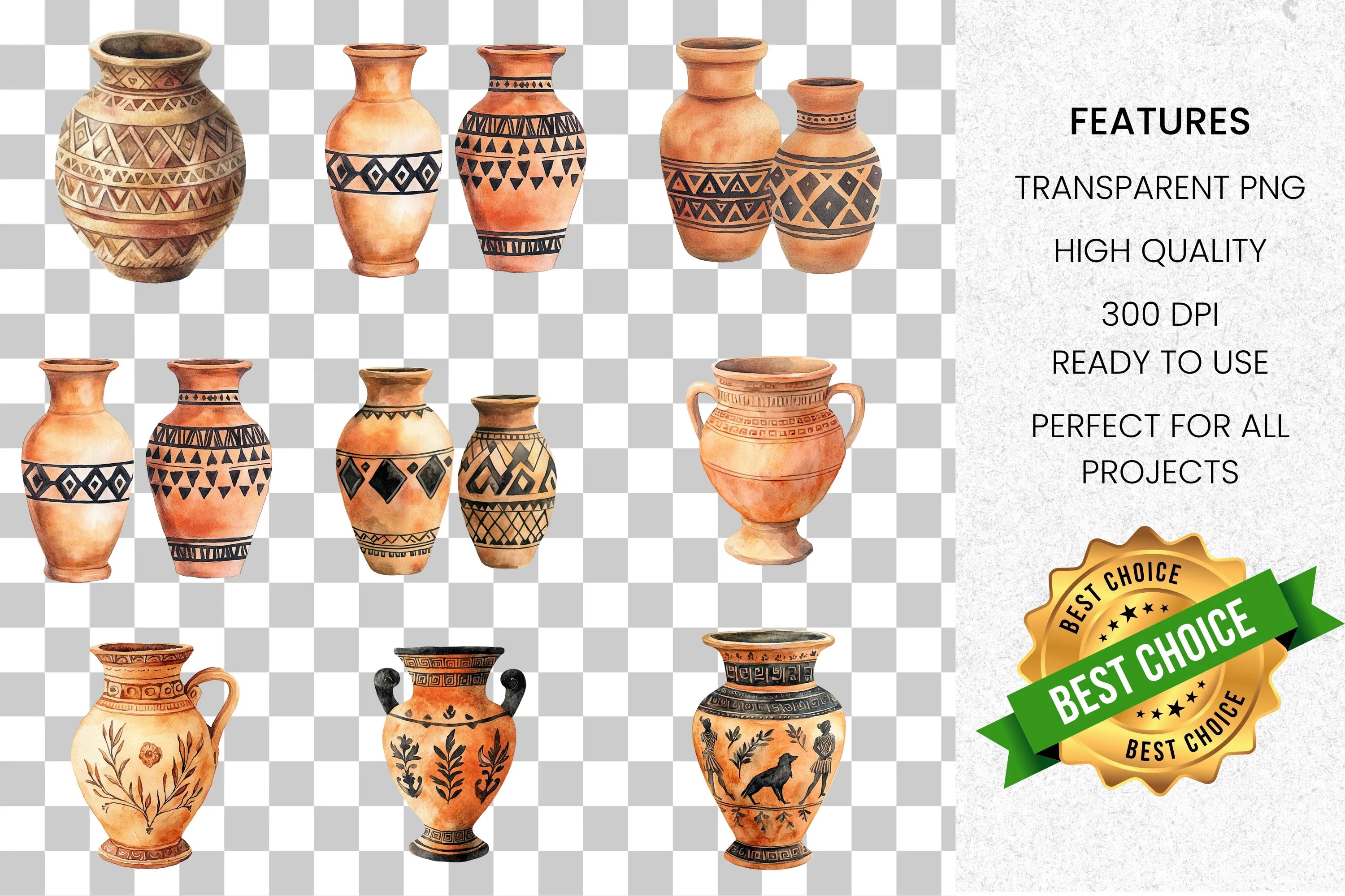 Ancient Greek Pottery Clipart Bundle