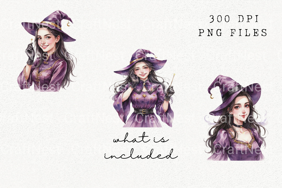 Charming Witch Portraits Clipart Bundle
