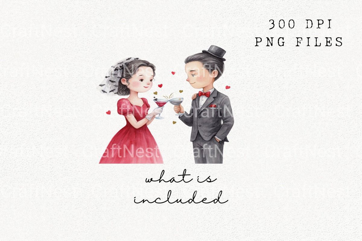 Spooky Wedding Couple Toast Clipart Bundle
