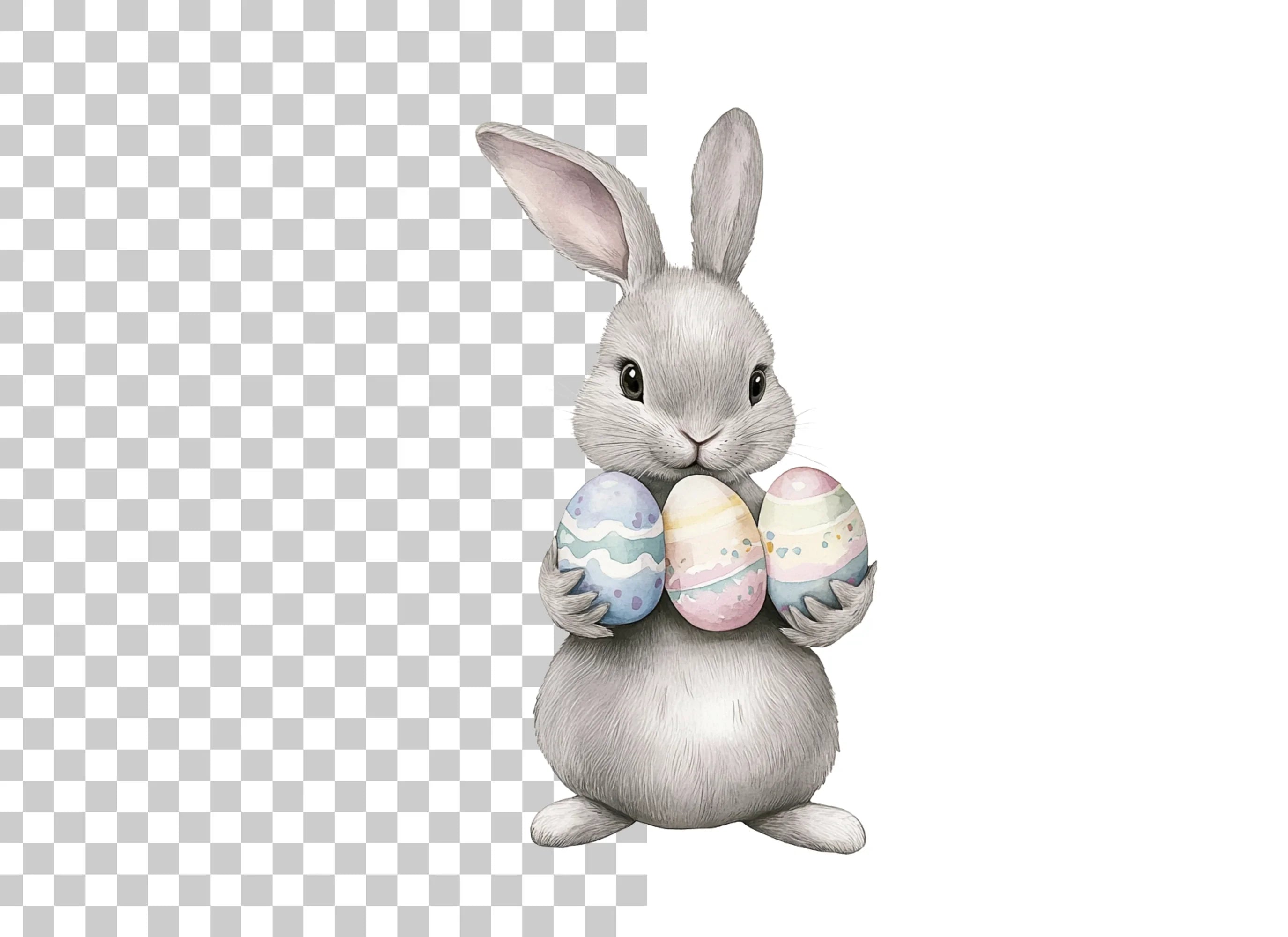 Charming Grey Easter Bunnies with Eggs Clipart Bundle
