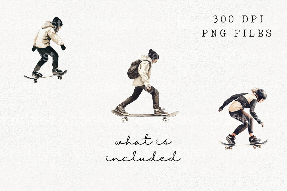 Skateboarders Action Poses Clipart Bundle