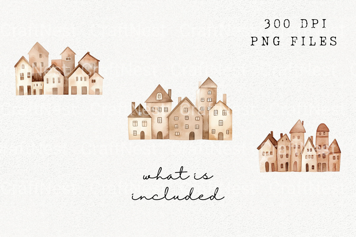 Brown Village Houses Clipart Bundle