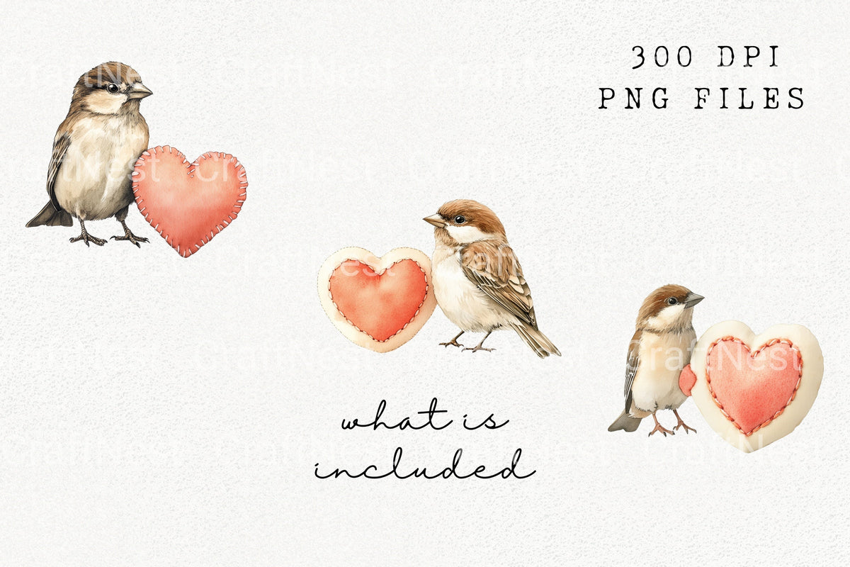 Sparrow With Heart Illustrations Clipart Bundle