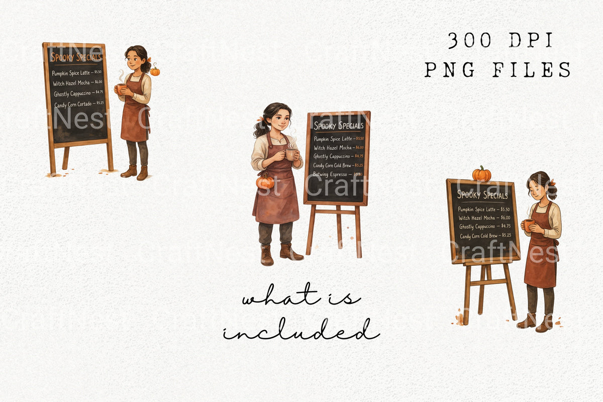 Autumn Coffee Shop Spooky Specials Clipart Bundle