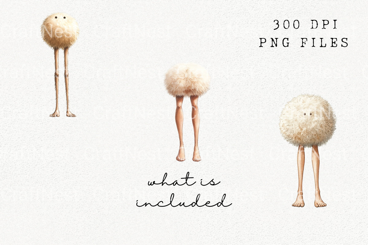 Funny Fluffy Pom Pom Monster Clipart Bundle
