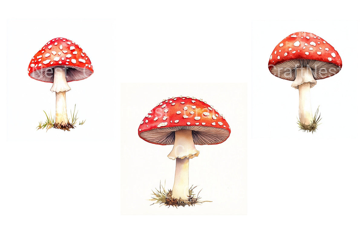 Red Mushroom Forest Clipart Bundle