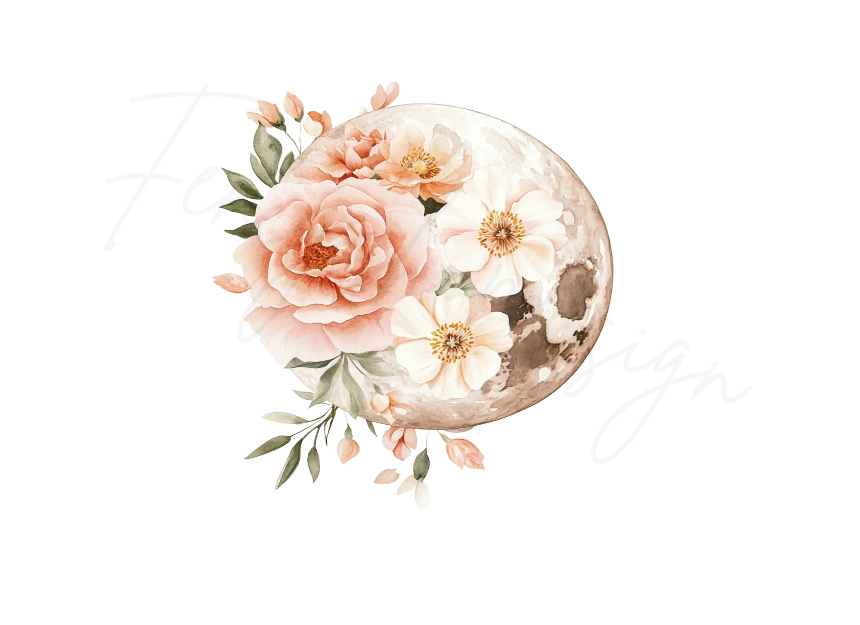 Floral Moon Clipart Bundle