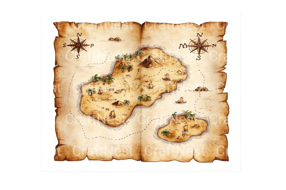 Treasure Island Map Illustrations Clipart Bundle