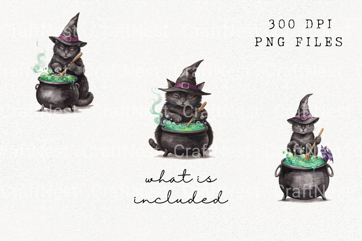 Witch Cat With Cauldron Clipart Bundle