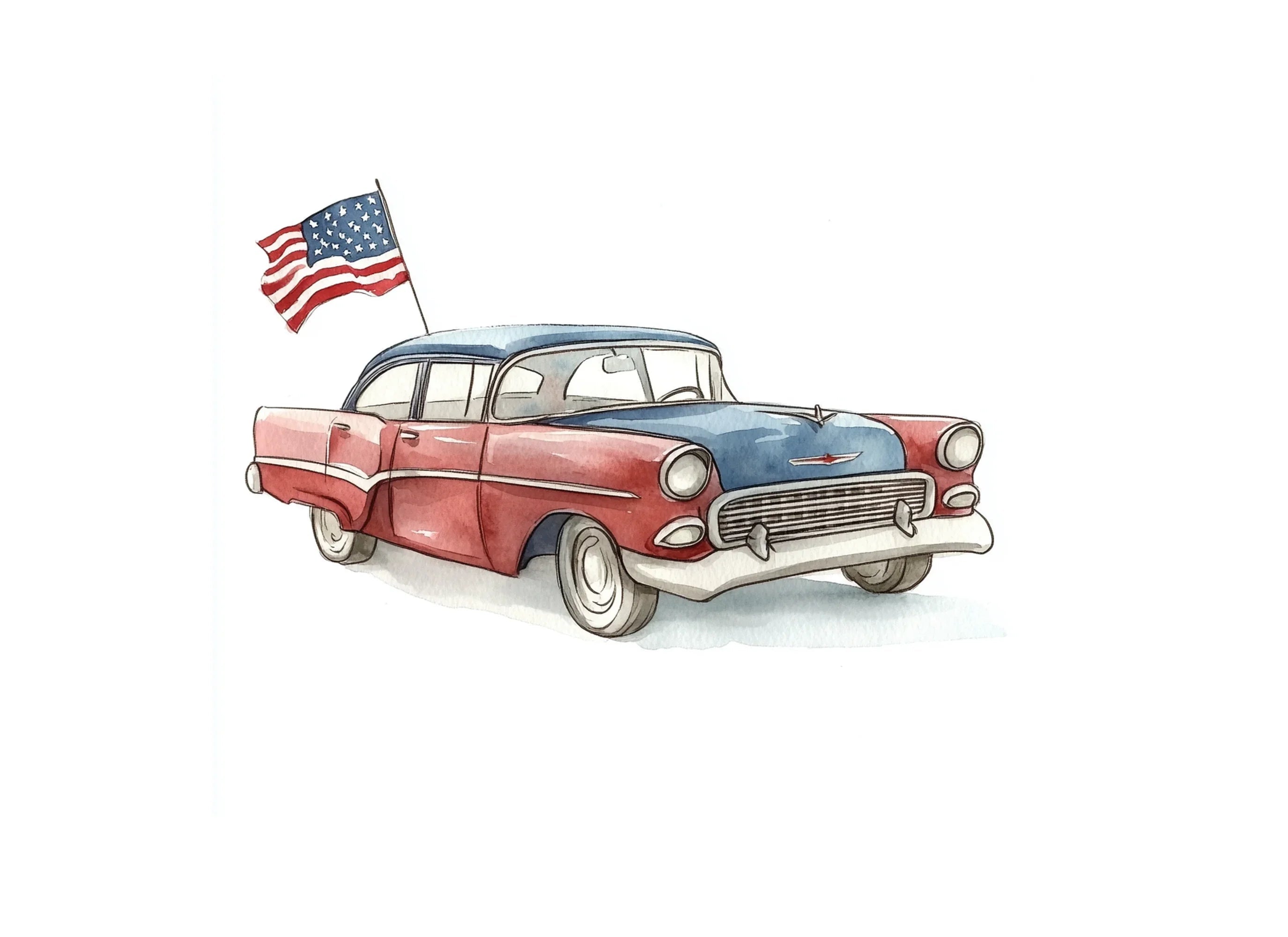 Classic American Car with Flag Clipart Bundle