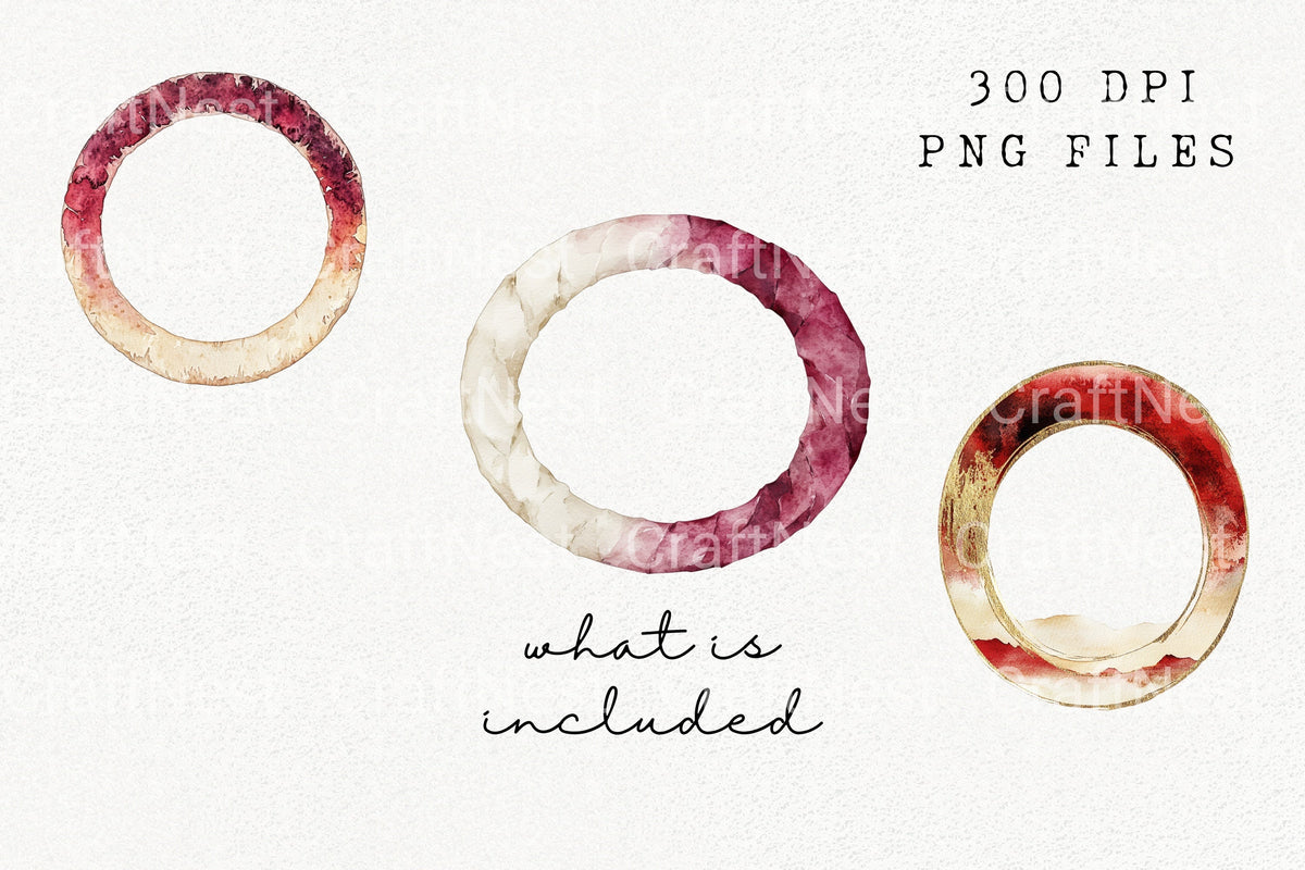 Burgundy Circle Frame Clipart Bundle