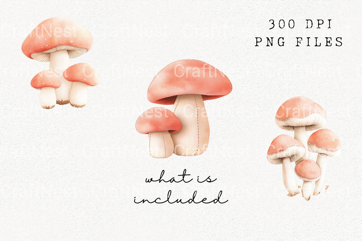 Cute Stitched Mushroom Designs Clipart Bundle