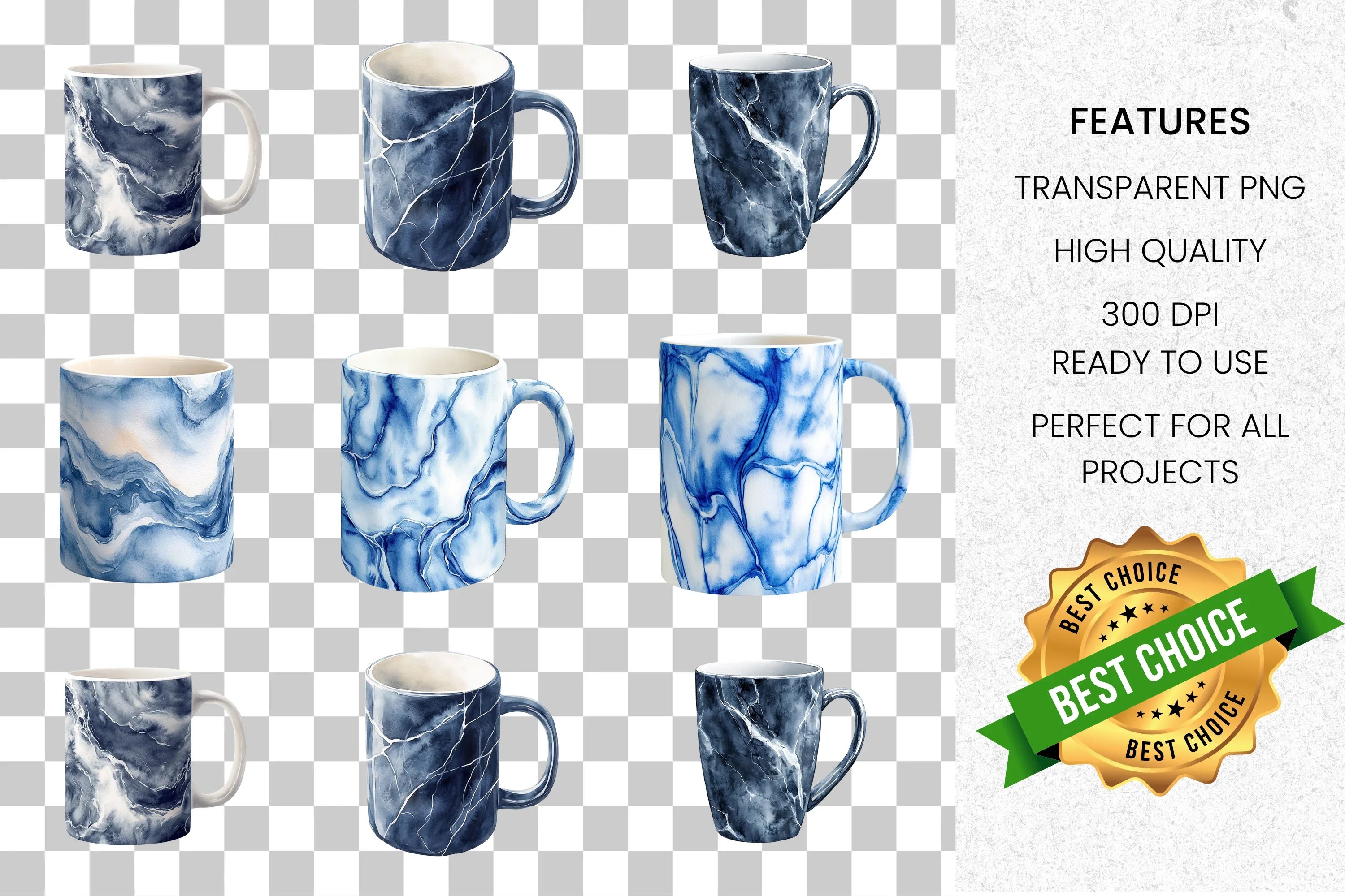 Blue Marble Mugs Clipart Bundle