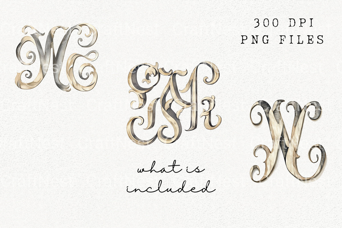 Ornate Vintage Alphabet Letters Clipart Bundle