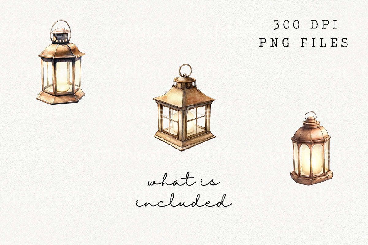 Aged Metal Lanterns Clipart Bundle