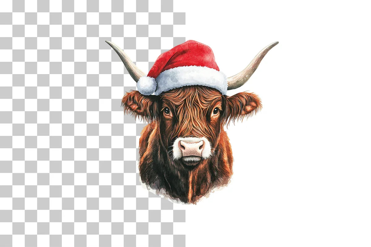 Christmas Highland Cow with Santa Hat Clipart Bundle - CraftNest - Digital Crafting and Art