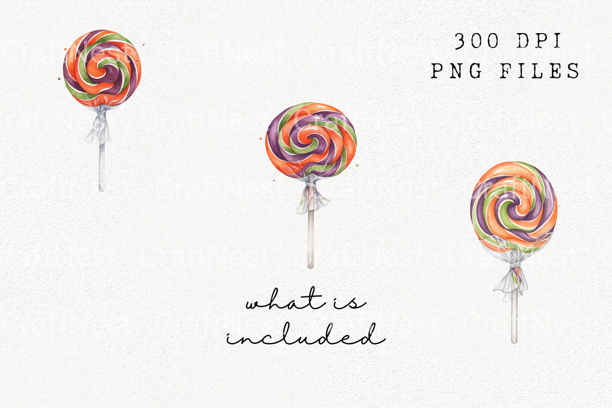 Halloween Swirl Lollipop Candy Clipart Bundle