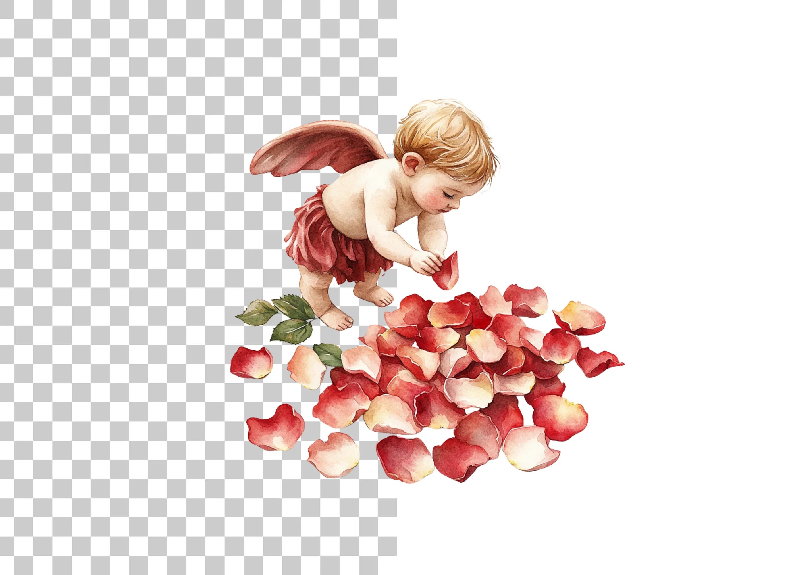 Baby Cupid Rose Petals Clipart Bundle