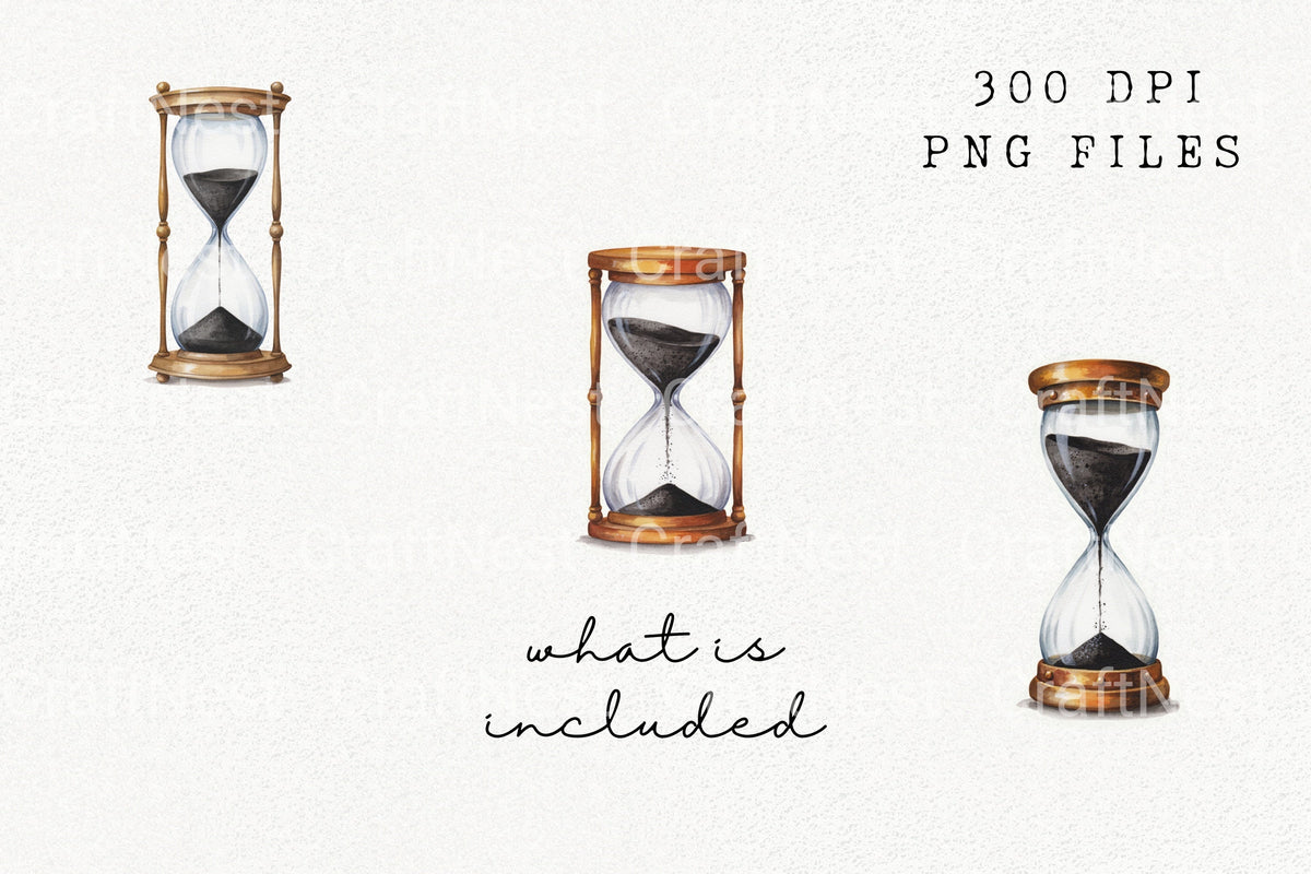 Vintage Hourglass With Black Sand Clipart Bundle