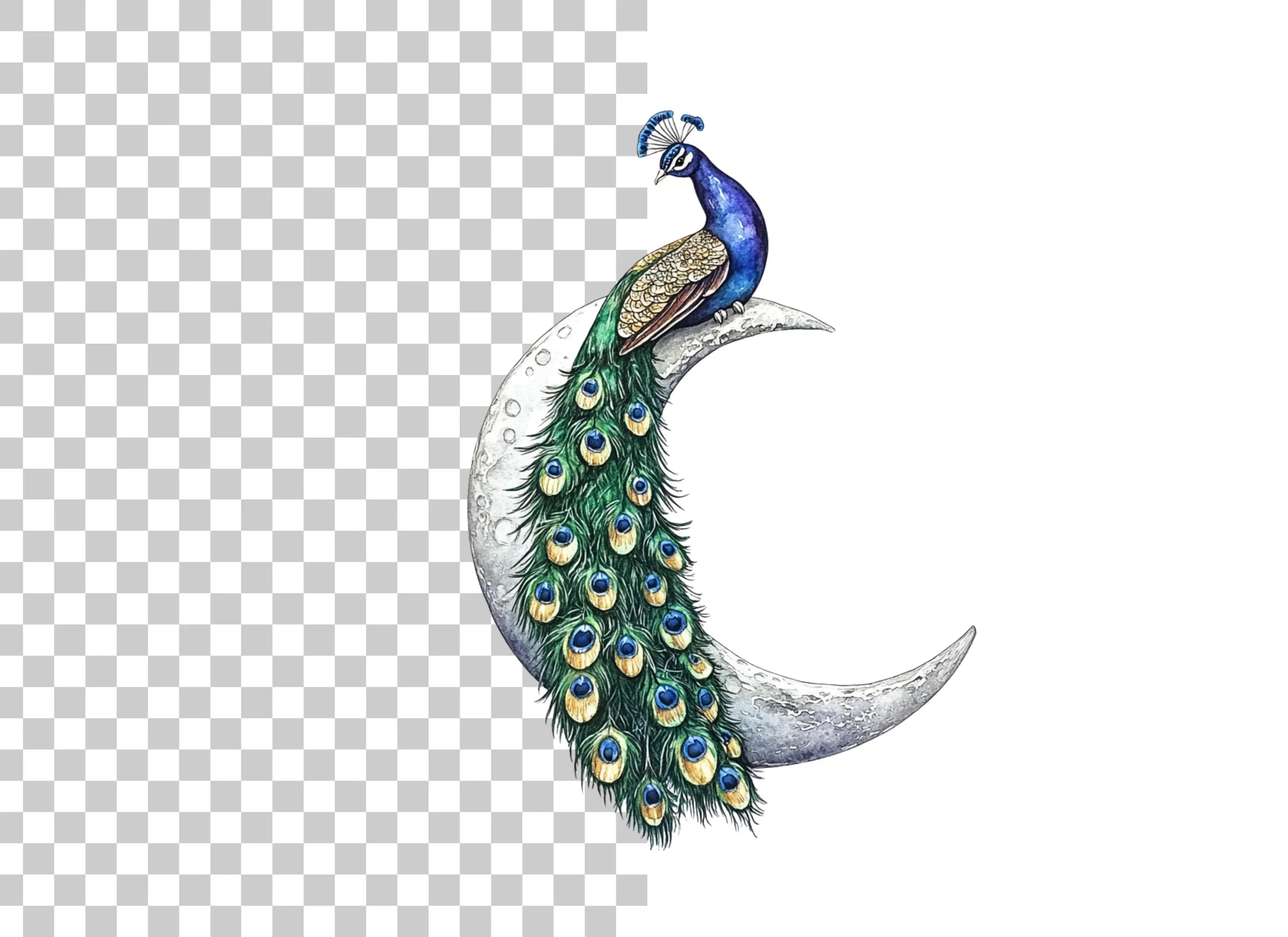 Peacock on Moon Clipart Bundle