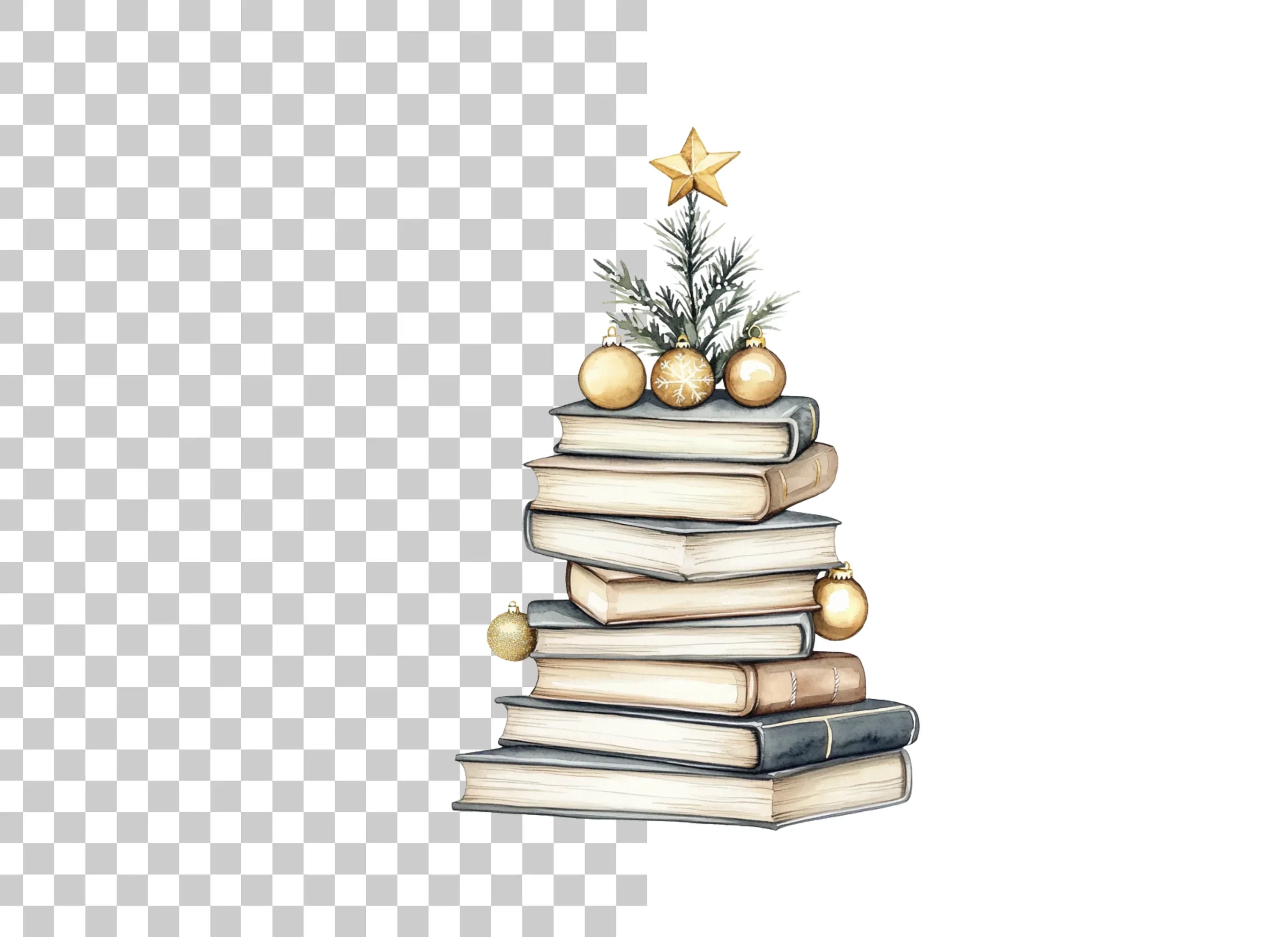 Christmas Tree Books Stack Clipart Bundle