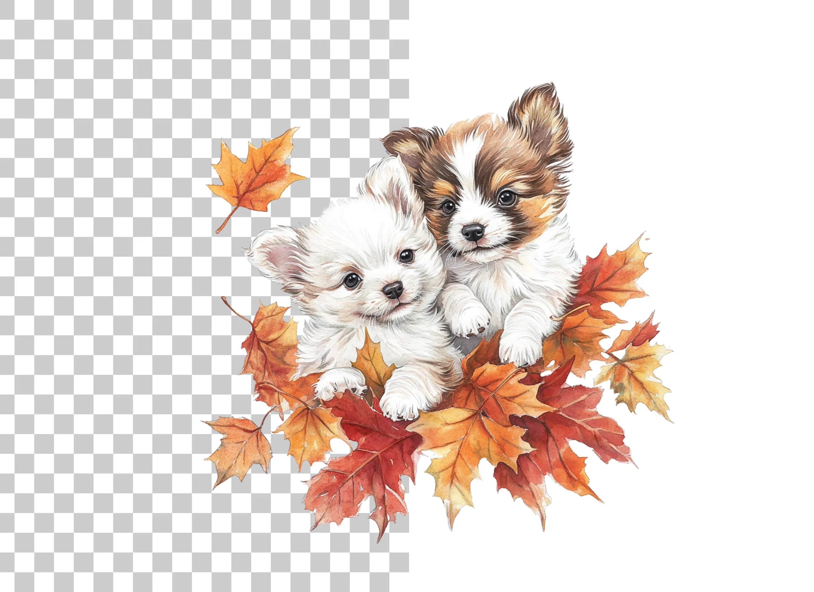 Autumn Puppies with Fall Leaves Clipart Bundle