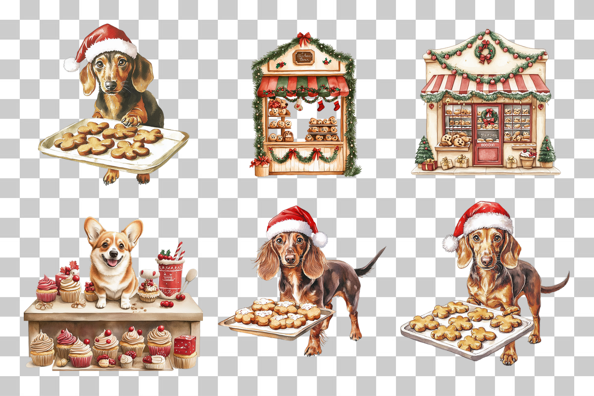 Christmas Dog Bakery & Market Clipart Bundle