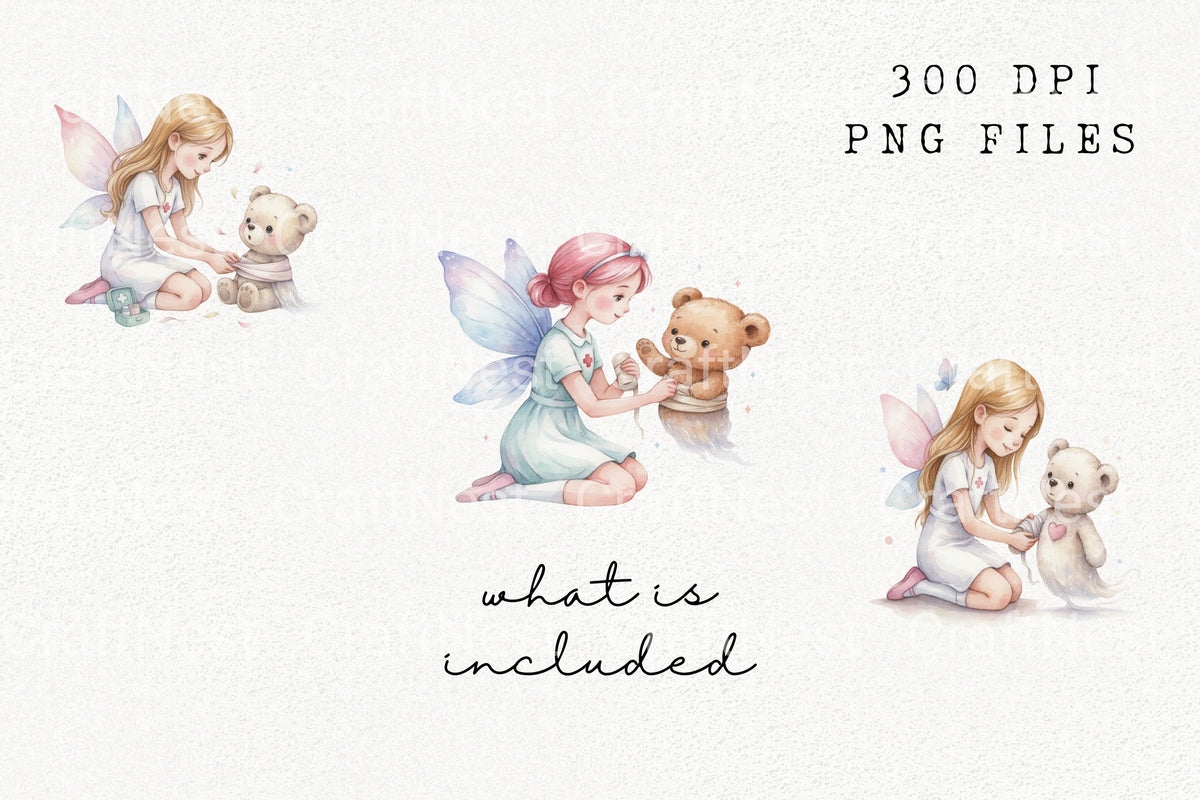 Fairy Nurse With Teddy Bear Clipart Bundle